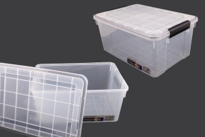 Boîte de rangement aux dimensions 520 x 380 x 260 mm en plastique transparent avec fermeture de sécurité-εικόνα_προϊοντική