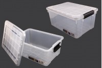 Boîte de rangement aux dimensions 460 x 330 x 200 mm en plastique transparent avec fermeture de sécurité