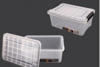 Boîte de rangement aux dimensions 400 x 270 x 170 mm en plastique transparent avec fermeture de sécurité