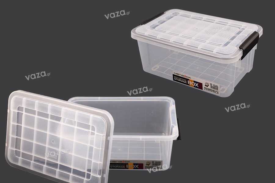 Storage box 400x270x170 mm transparent plastic with safety closure