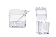 Caseta acrilat mm 81x57x70 transparent cu capac integrat și lingura (lungime 112 mm) pentru dulciuri si condimente