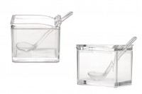 Caseta acrilat mm 81x57x70 transparent cu capac integrat și lingura (lungime 118 mm) pentru dulciuri si condimente