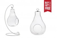 Récipient décoratif en verre en forme de lampe, pendentif avec une base métallique blanche