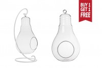 Récipient décoratif en verre en forme de lampe, pendentif avec une base métallique blanche