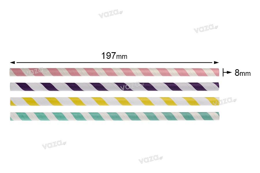 Οικολογικά καλαμάκια χάρτινα 197x8 mm σε διάφορα χρώματα - 50 τμχ