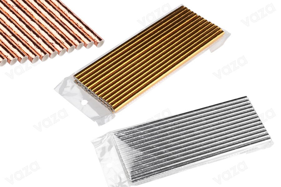 Papierstrohe 197x6mm ökologisch in Metallik-Farben - 25 Stück Papierstrohe 197x6mm ökologisch in Metallik-Farben - 25 Stück-εικόνα_διαστάσεις