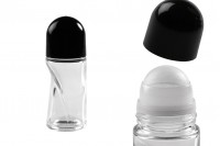 Bottiglietta roll-on di vetro da 50 ml con tappo in plastica nera.