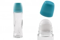 Flacon pour déodorant en verre de 70 ml  roll-on  et  couvercle bleu en plastique  