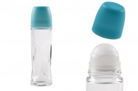 Bottiglietta roll-on di vetro da 70 ml con tappo in plastica blu.