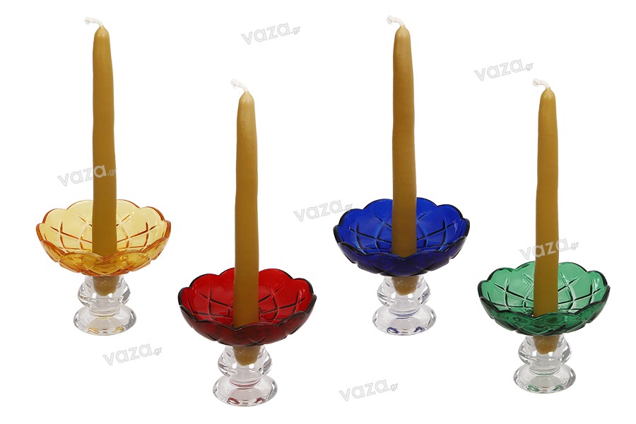 Πιατάκι γυάλινο με τρύπα στο κέντρο (26 mm) για κηροπήγια και πολυελαίους σε ποικιλία χρωμάτων