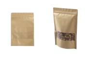 Sachets en papier kraft de type Doypack, avec fermeture zip et fenêtre, revêtement intérieur et extérieur transparent et possibilité de fermeture par thermoscellage 180 x 40 x 260 mm - 100 pcs