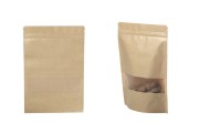 Sachets en papier kraft de type Doypack, avec fermeture zip et fenêtre, revêtement intérieur et extérieur transparent et possibilité de fermeture par thermoscellage 200 x 50 x 295 mm - 100 pcs