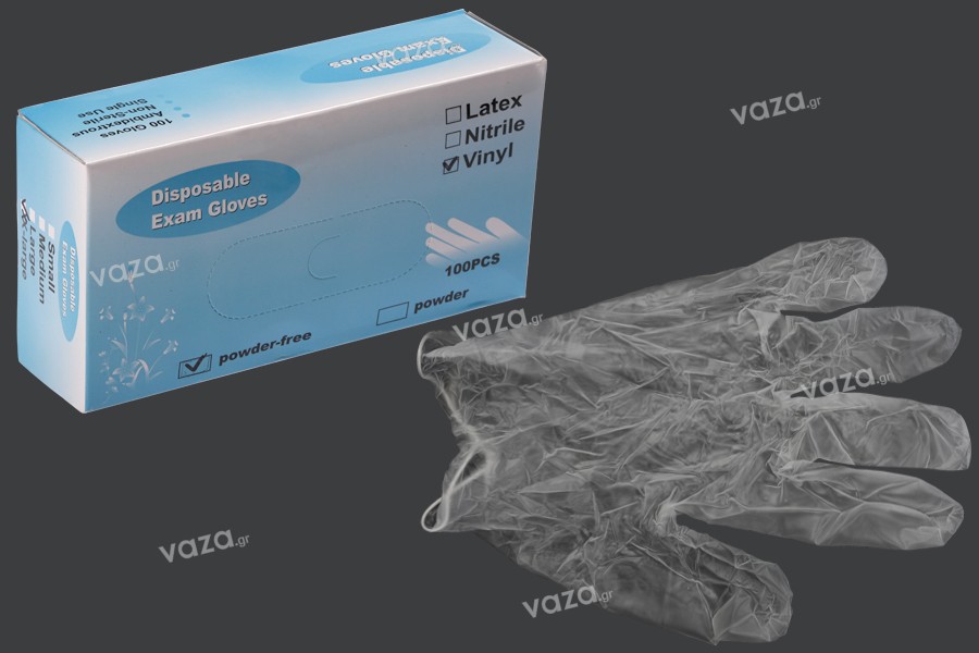 Γάντια βινυλίου μιας χρήσης χωρίς πούδρα (powder free) διάφανα σε μέγεθος XX-Large - 100 τμχ