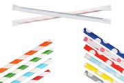Paper straws, ecological 195x6 mm in various colors - 100 pcs (individual packaging)