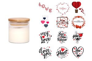 Self-adhesive labels pre-printed with Valentine's design 35x35 mm (requires the purchase of candle)-1