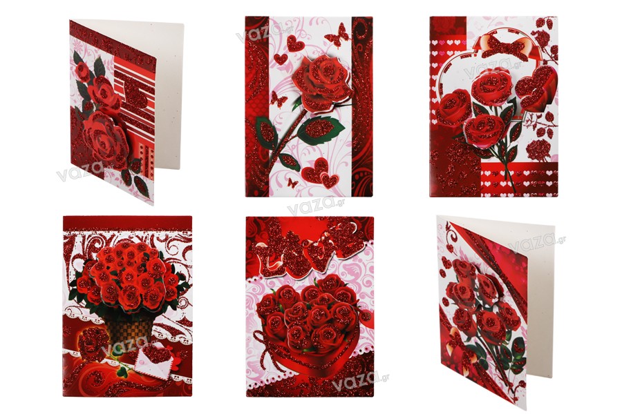 Ευχετήριες κάρτες με σχέδιο τριαντάφυλλα - 120 τμχ (διαφορετικά σχέδια)