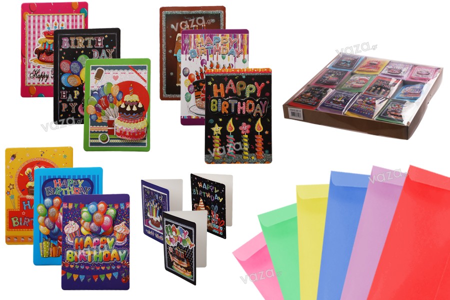 Birthday cards in many designs - available in a package with 120 pcs