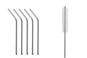 Metallic straws, eco-friendly 215 mm stainless steel with cleaning brush (5 + 1 pcs)