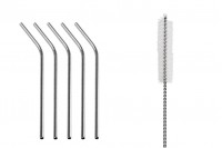 Metallic straws, eco-friendly 215 mm stainless steel with cleaning brush (5 + 1 pcs)