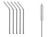 Metallic straws, eco-friendly 265 mm stainless steel with cleaning brush (5 + 1 pcs)