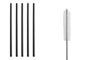 Metallic straws 215 mm, ecological stainless steel in black with a cleaning brush (5 + 1 pcs)