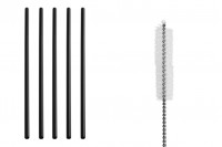 Metallic straws 215 mm, ecological stainless steel in black with a cleaning brush (5 + 1 pcs)