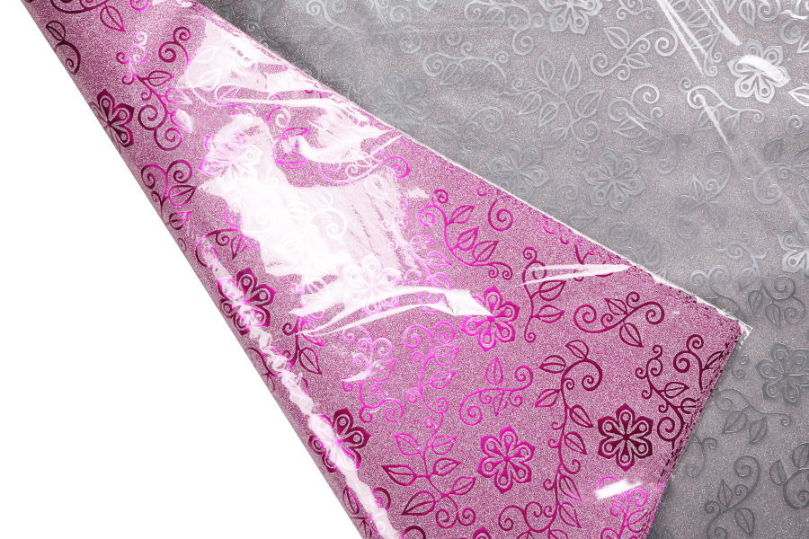 Cellophane métallique de 50 x 70 cm avec motif de fleurs - 20 pcs Cellophane métallique de 50 x 70 cm avec motif de fleurs - 20 pcs