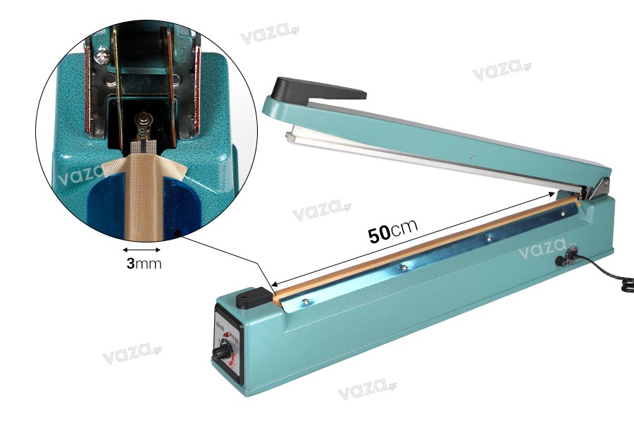 Tabletop hand held heat sealer with safety system - 50 cm seal length and 3 mm seal width