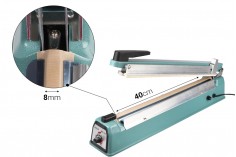 Tabletop hand held heat sealer with safety system and cutter - 40 cm seal length and 8 mm seal width