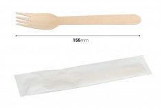 Fourchettes en bois de 155 mm dans un emballage papier individuel - 100 pcs