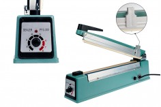 Tabletop hand held heat sealer with safety system and cutter - 30 cm seal length and 2 mm seal width