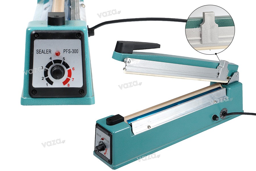 Tabletop hand held heat sealer with safety system and cutter - 40 cm seal length and 2 mm seal width