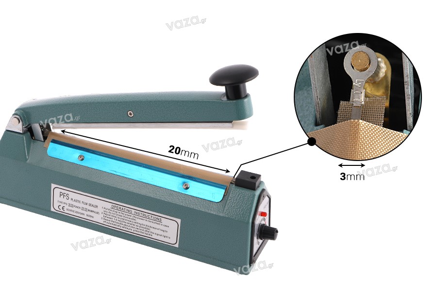 Τabletop hand held heat sealer with 20 cm seal length and 2 mm seal width