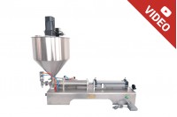 Filling machine for liquids and creams (10-100 ml) using compressed air and mixing capability