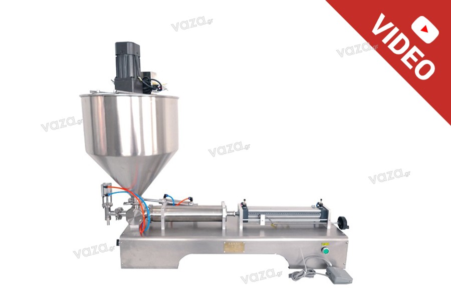 Mașină de umplere pentru lichide și creme (30-300 ml) cu aer comprimat și capacitate de amestecare (30-300 ml)