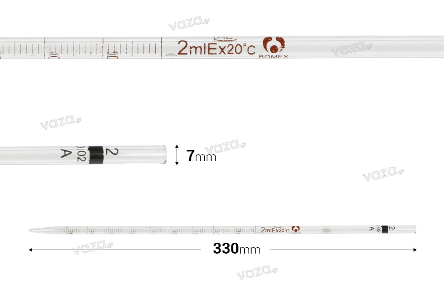 2 ml graduated glass pipette, calibrated to deliver