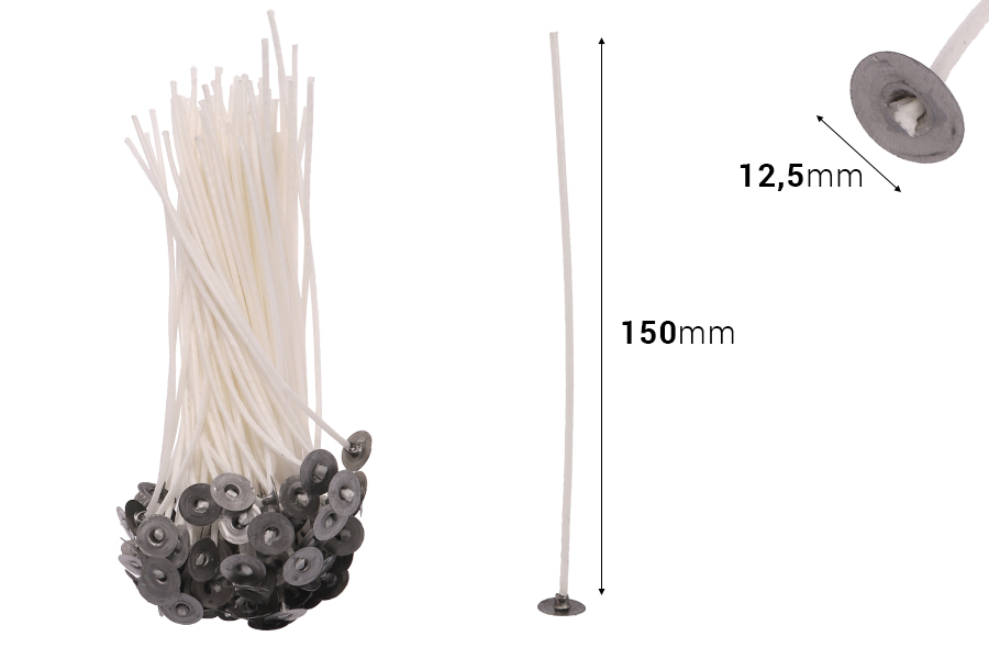 Mèche cirée de 150 mm de long avec cœur en coton et papier - 100 pcs