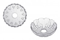 Πιατάκι γυάλινο διάφανο με τρύπα στο κέντρο (26 mm) για κηροπήγια και πολυελαίους