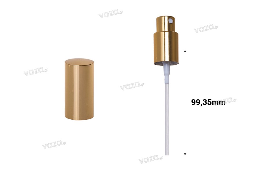 Shiny gold aluminum spray pump for 18/415 bottle neck (tube length 99,35 mm)