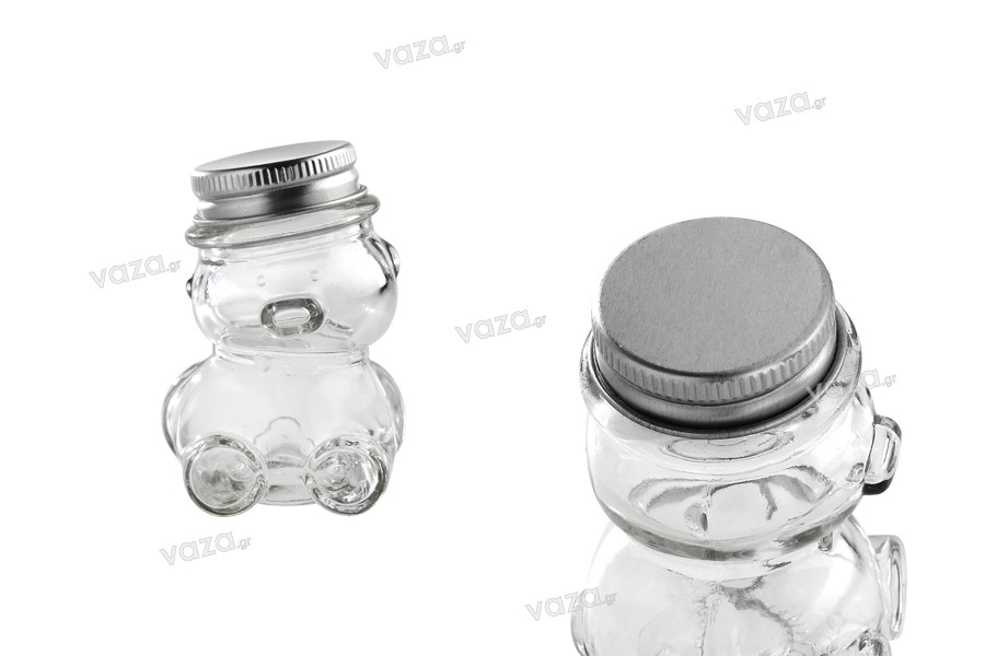 30ml Teddy Bear glass jar with silver aluminum cap