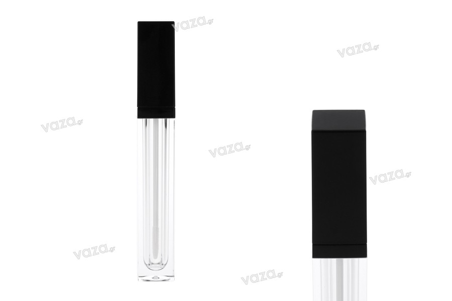 Etui acrylique pour gloss à lèvres 8 ml avec bouchon en couleur noir - 6 pcs