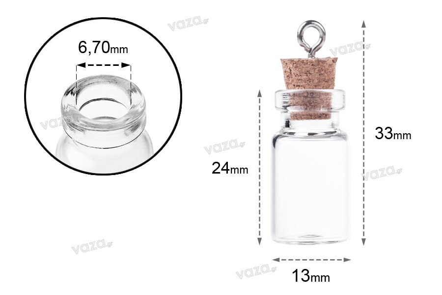 Bouteille en verre pour des faveurs avec bouchon et anneau, 13 x 33 mm