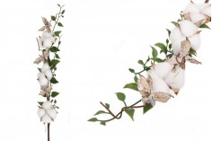 Decoration cotton flower stem with green leaves