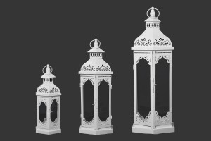 Lanterne sculptée métallique avec fenêtres en verre ensemble de 3 pièces S-M-L-1