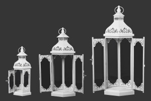Lanterne sculptée métallique avec fenêtres en verre ensemble de 3 pièces S-M-L-2