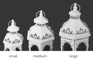 Lanterne sculptée métallique avec fenêtres en verre ensemble de 3 pièces S-M-L-3
