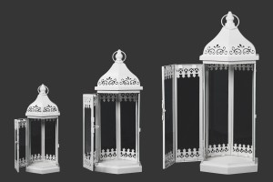 Lanterne sculptée métallique avec fenêtres en verre ensemble de 3 pièces S-M-L-εικόνα_διαστάσεις