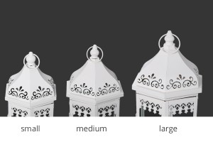 Lanterne sculptée métallique avec fenêtres en verre ensemble de 3 pièces S-M-L-εικόνα_σύνθεση