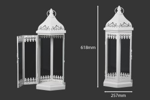Lanterne sculptée métallique avec fenêtres en verre ensemble de 3 pièces S-M-L-εικόνα_σύνθεση
