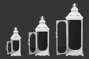 Lanterne sculptée métallique avec fenêtres en verre ensemble de 3 pièces S-M-L-photo_dimensions